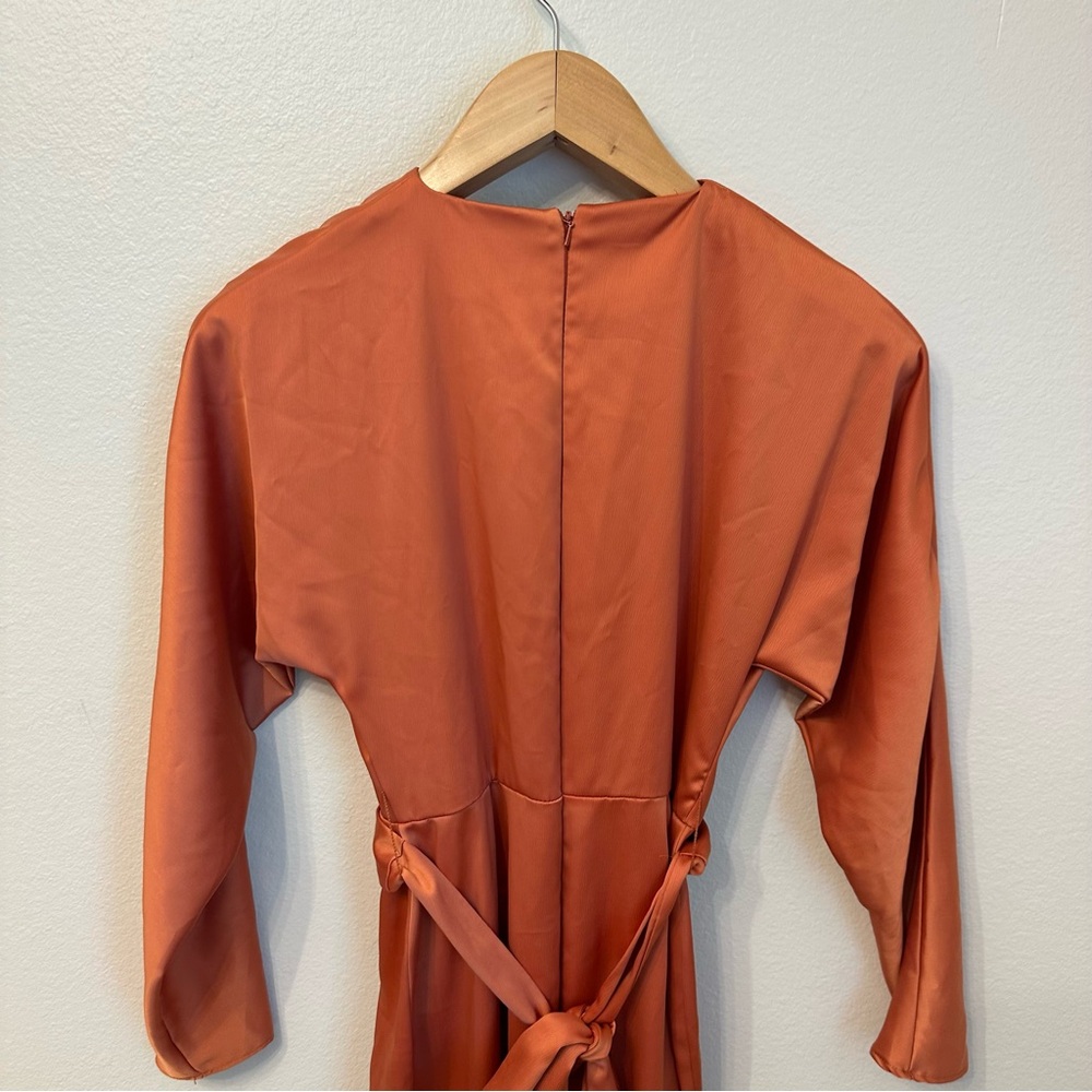 ASOS Rust Orange Satin Wrap Dress - Picture 10 of 11